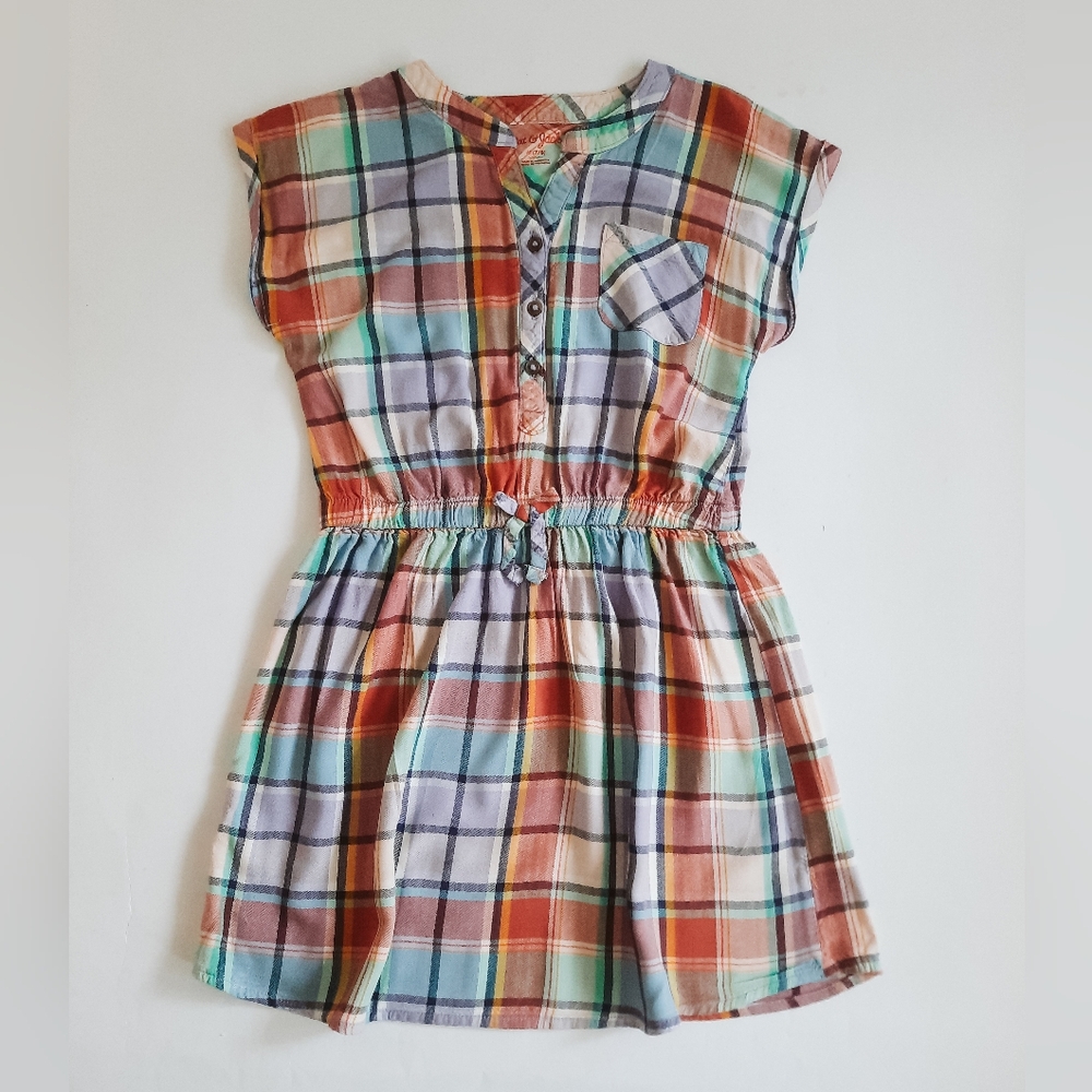 Cat & Jack Girls Colorful Plaid Short Sleeved Woven Shirt Dress Size M 7/8